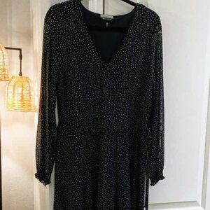 ALLISON BRITTNEY Black Midi-Length Dress with a Small Polka Dot Pattern